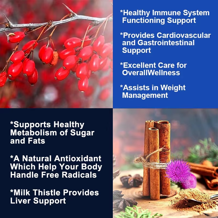 Berberine Capsules Contain Ceylon Cinnamon and Milk Thistle to Support Liver Function, Gut Health and Immunity