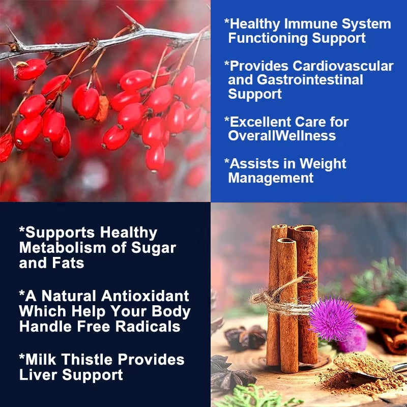Berberine Capsules Contain Ceylon Cinnamon and Milk Thistle to Support Liver Function, Gut Health and Immunity